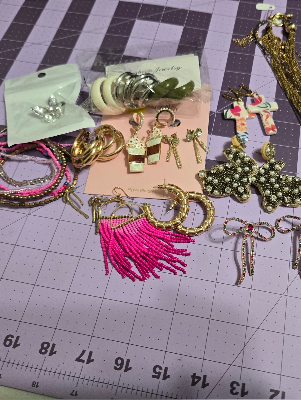 Lot: Jewelry Necklaces, Beaded Bracelets, Earrings Hoops Dangles